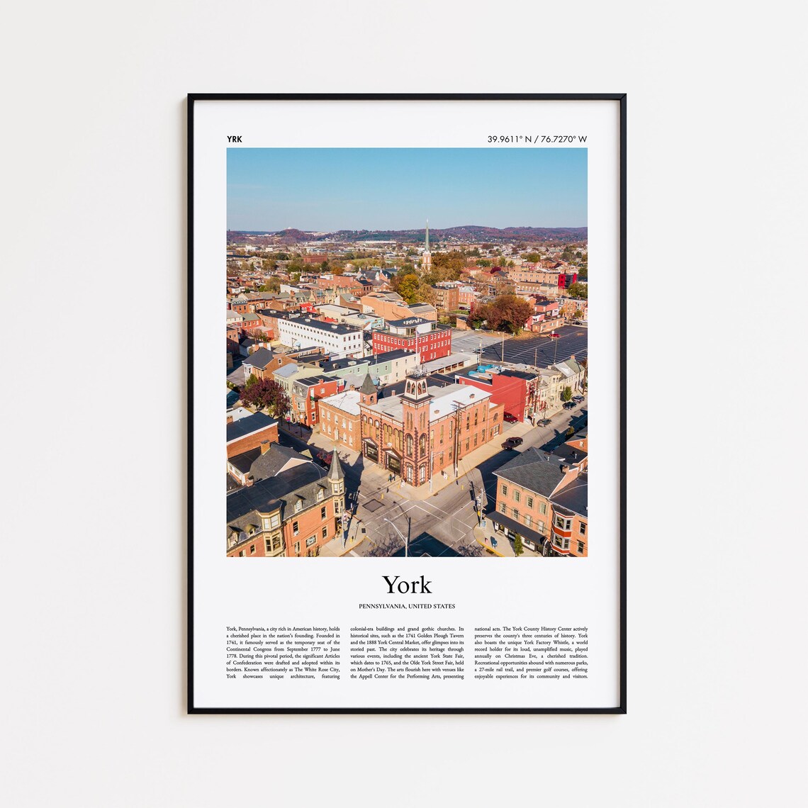 York Pennsylvania Aerial Historic Downtown Photography Travel Print
