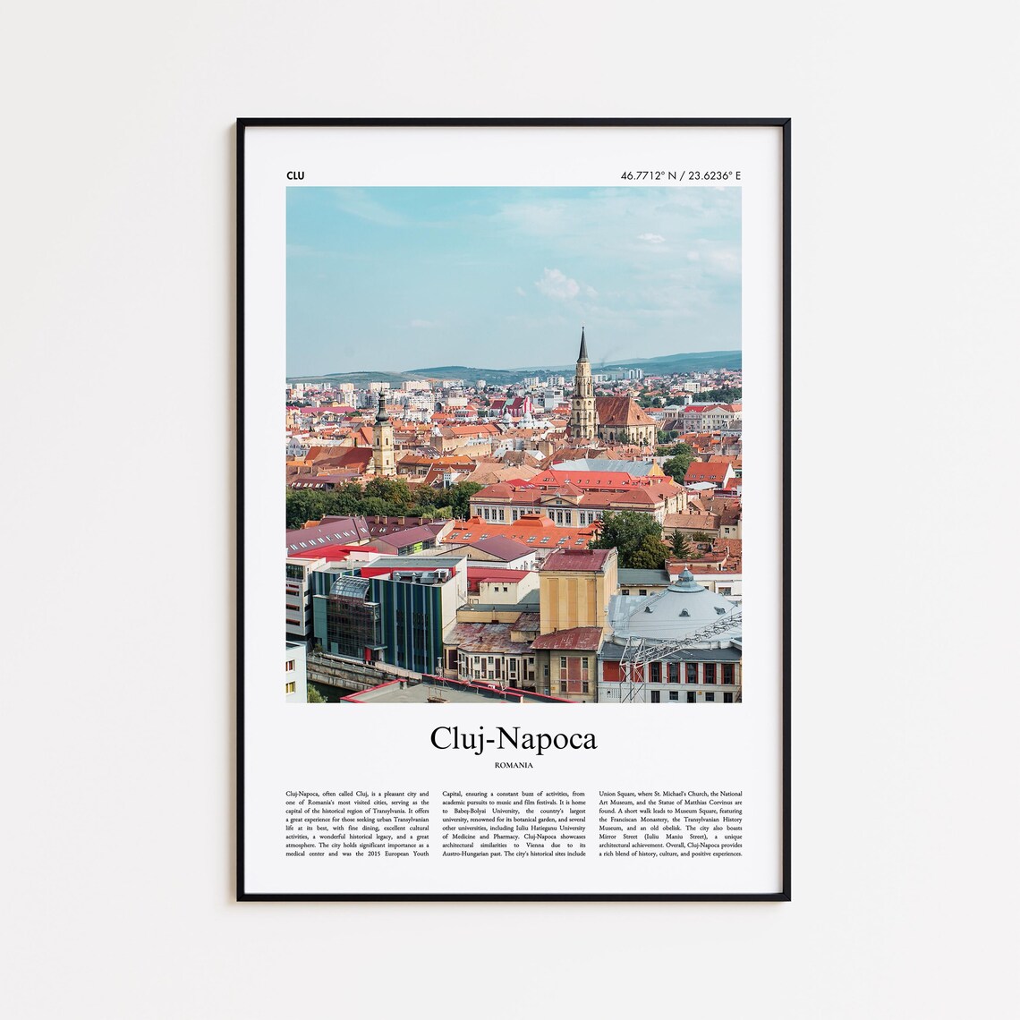 Cluj-Napoca Romania Transylvania Old Town Travel Photo Poster