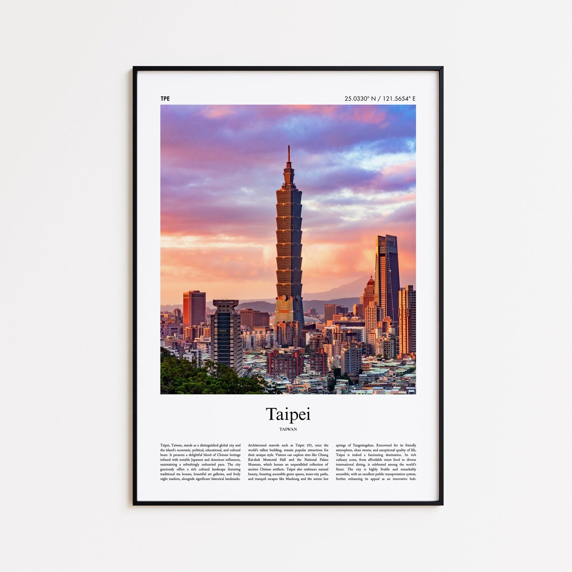 Taipei Taiwan Taipei 101 Sunset Skyline City Photo Travel Poster