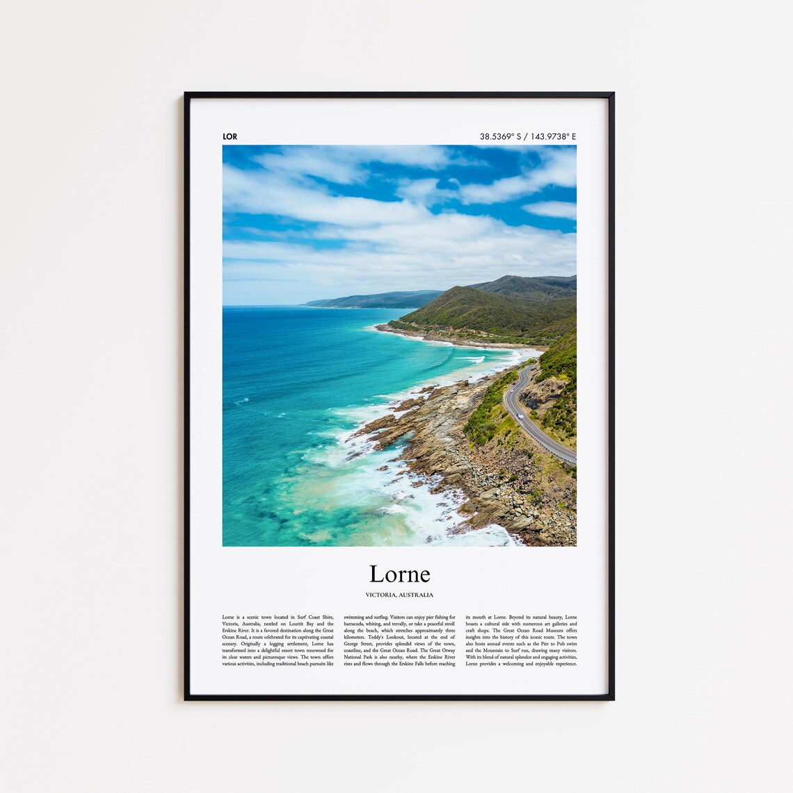 Lorne Australia City Photography With Coordinates Travel Poster