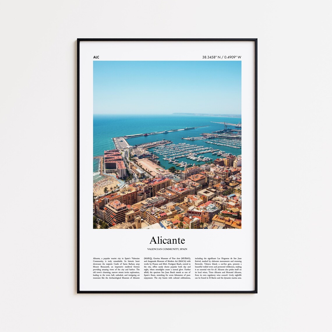 Alicante Marina Aerial Valencian Community Spain Coast Travel Poster