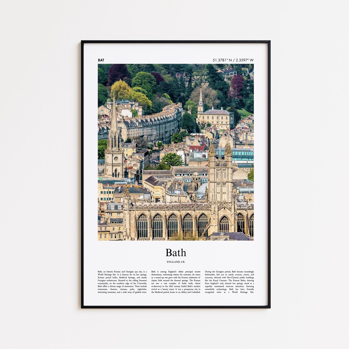 Bath England Georgian Abbey Architecture City Photo Travel Poster