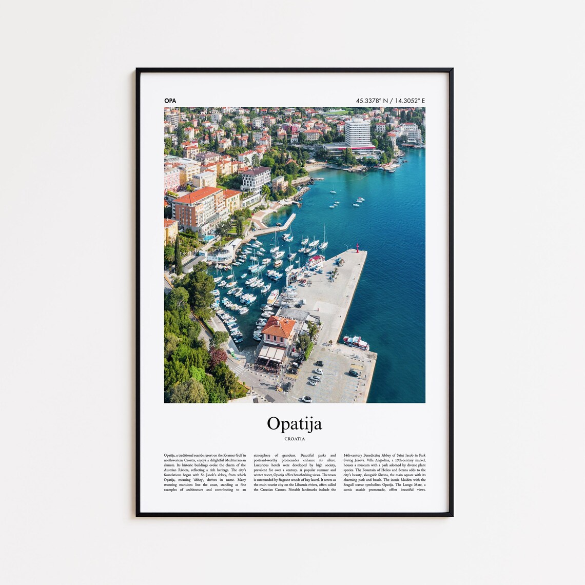 Opatija Croatia Marina Coastline Aerial City Photo Travel Poster