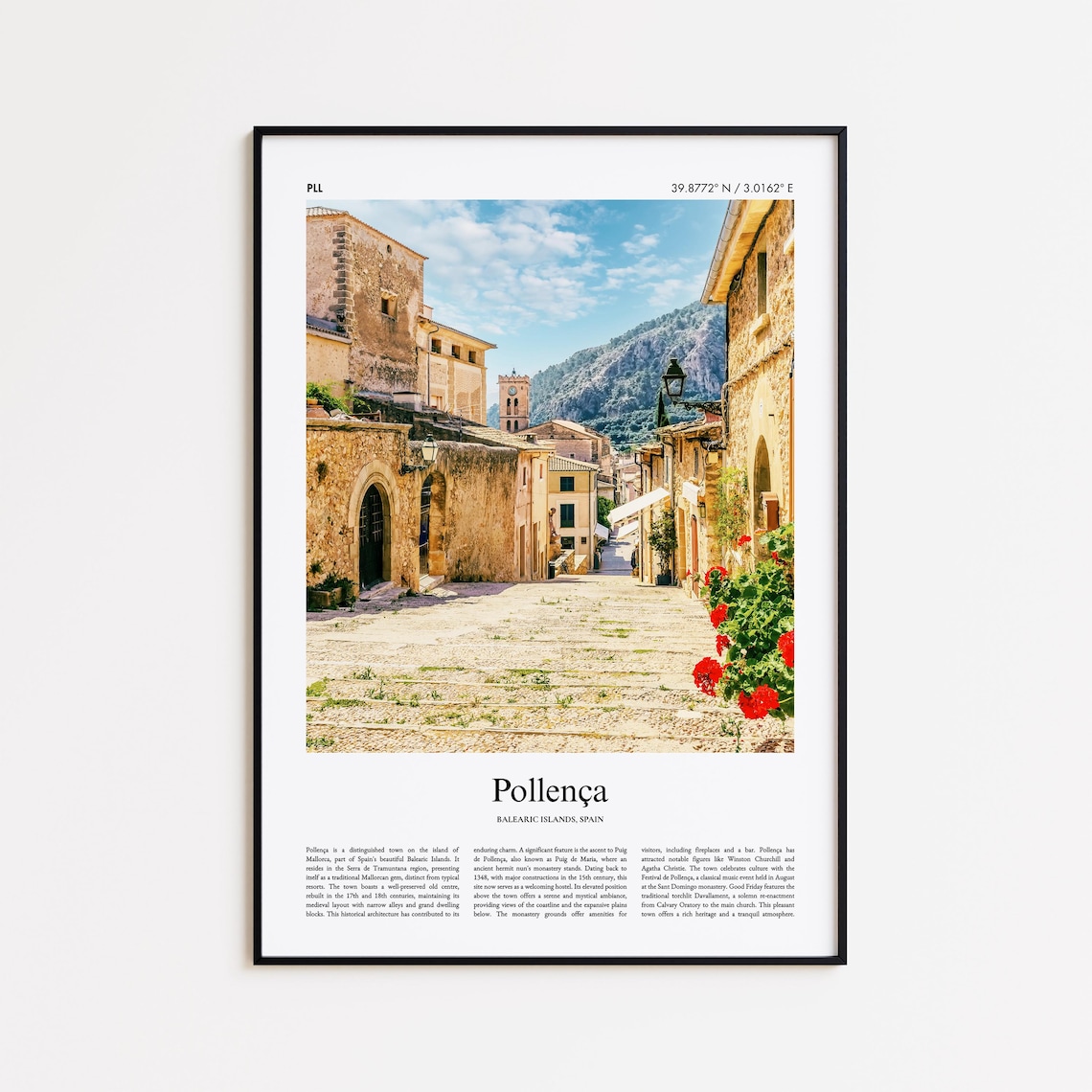 Pollença Mallorca Sunlit Old Town Cobblestone Street Photo Poster