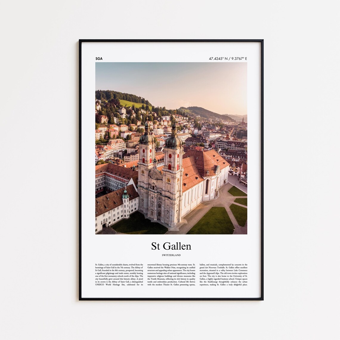 St Gallen Switzerland Abbey Twin Towers View Color Travel Photo Poster