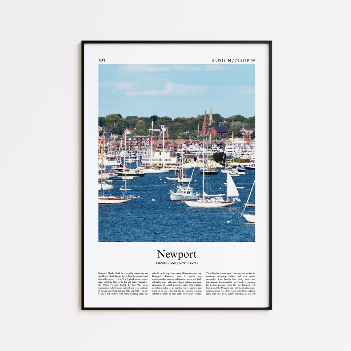 Newport Rhode Island Harbor Sailboats and Church Spires Travel Poster