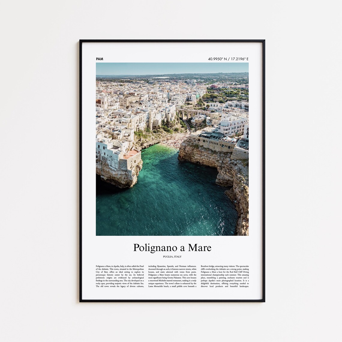 Polignano a Mare Italy Puglia Cliffs Cove Aerial Photo Poster