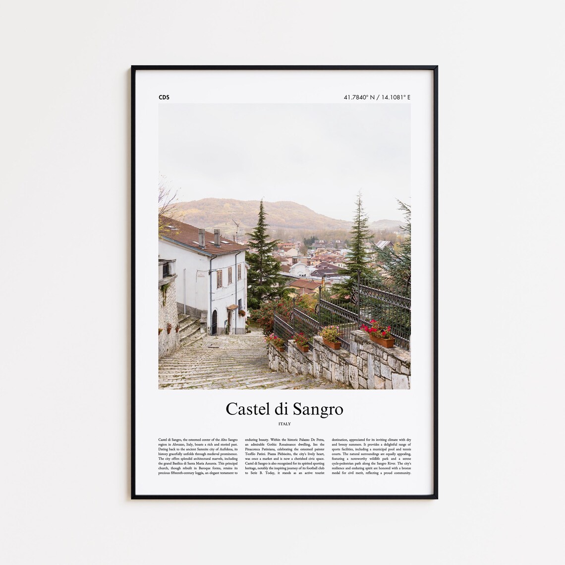 Castel di Sangro Italy City Photography With Coordinates Travel Poster