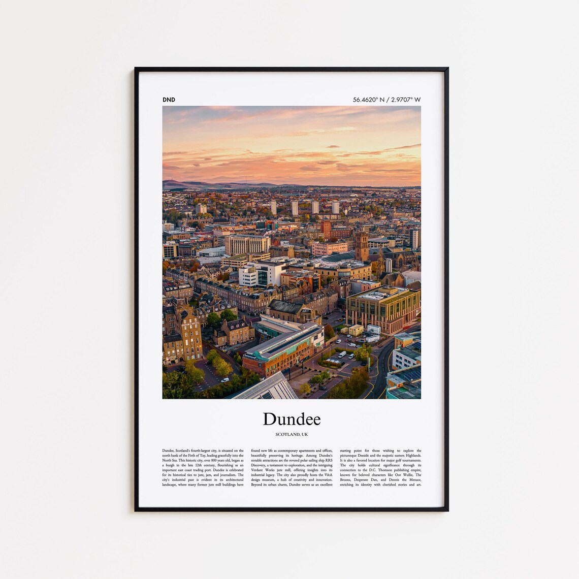 Dundee Scotland Golden Sunset Aerial Cityscape Travel Photo Poster