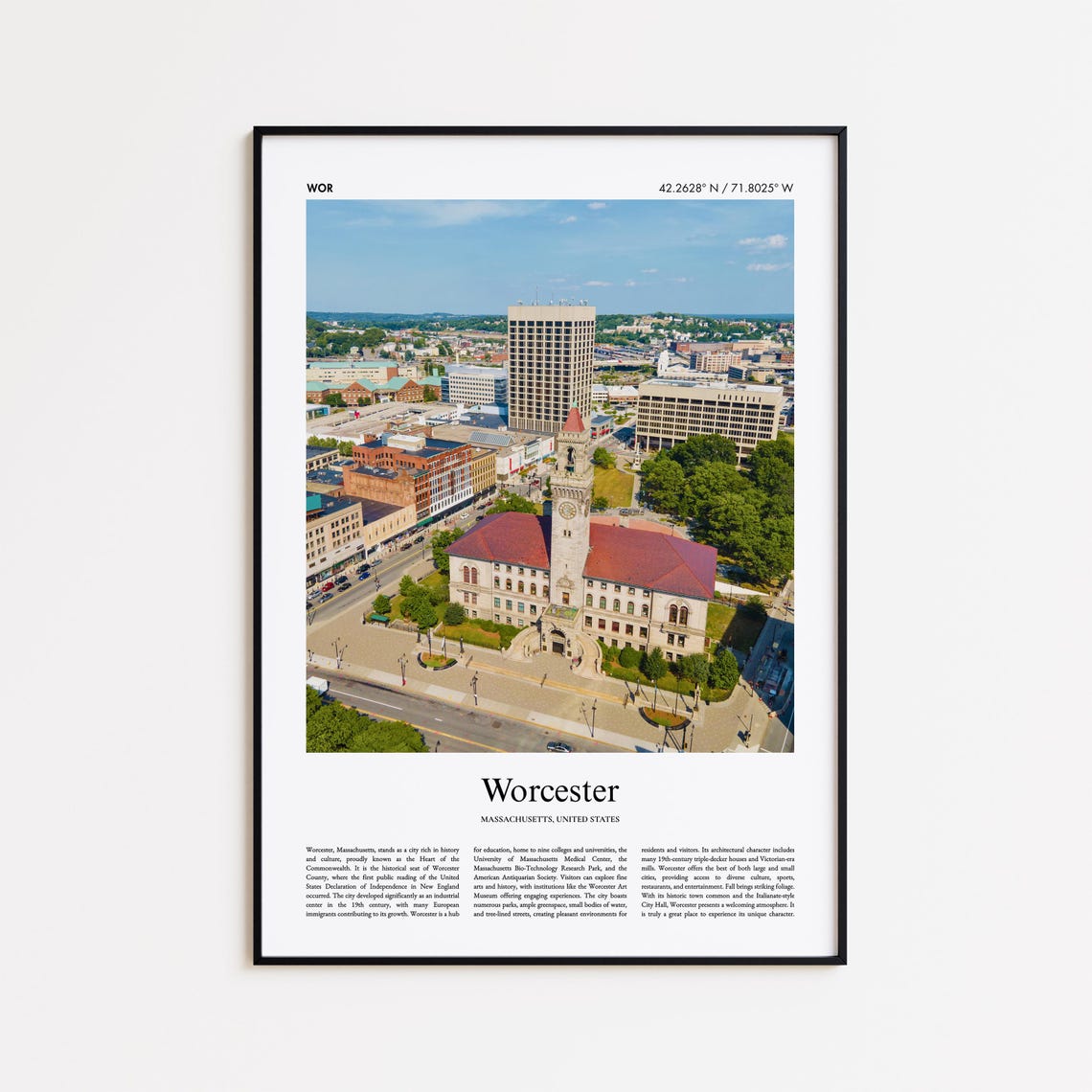 Worcester Massachusetts City Hall Clock Tower Photo Travel Poster