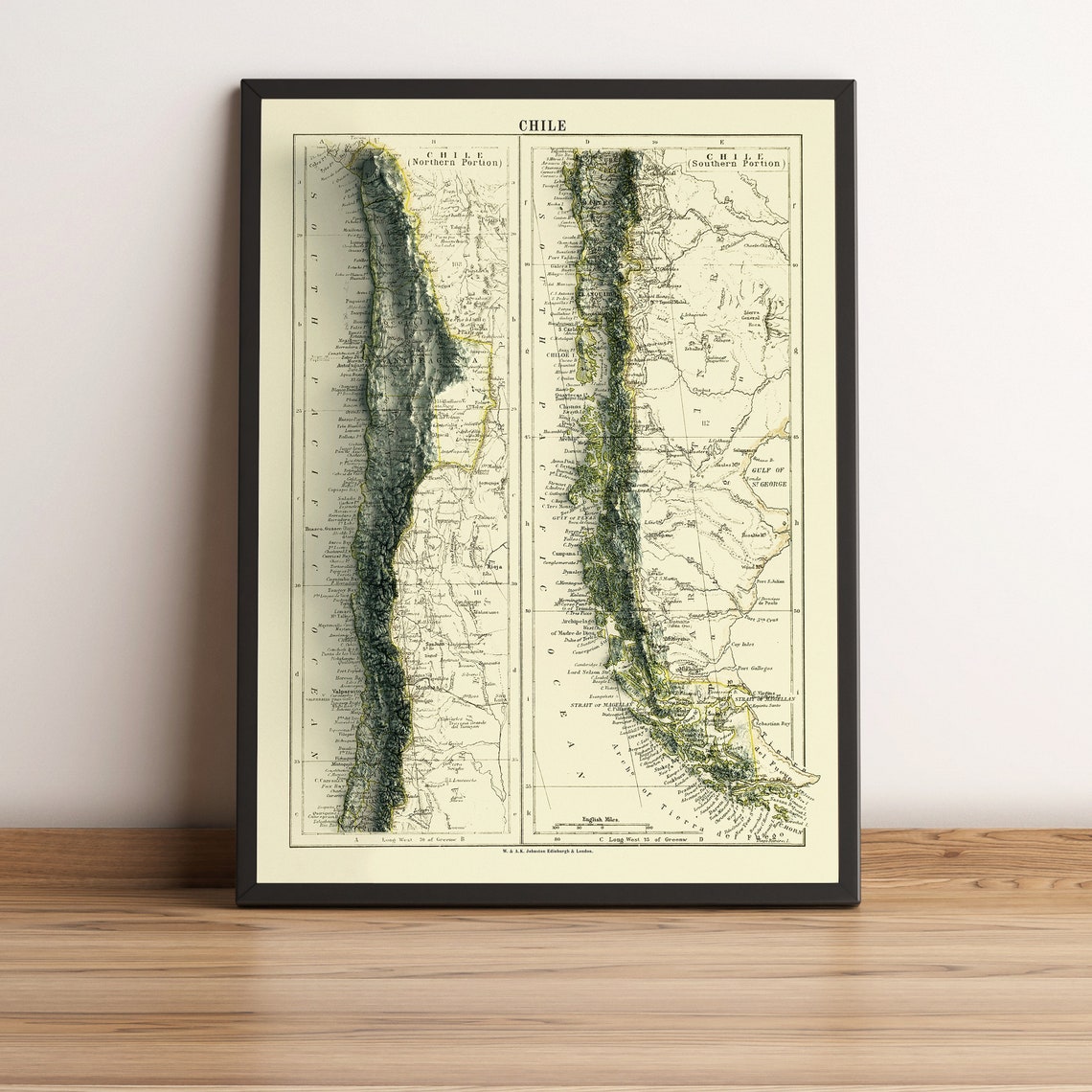 Chile 1892 Northern Southern Portion Vintage Relief Map Poster - Image 3