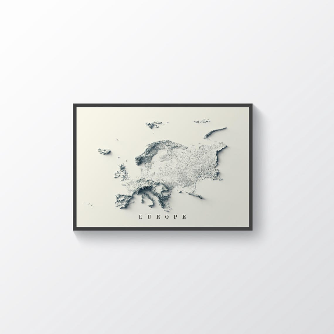 Europe Minimalist White Monochrome Terrain Relief Map Wall Art - Image 2