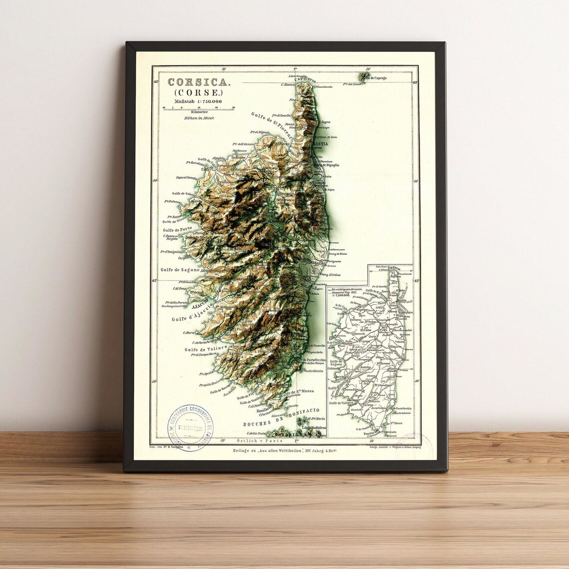 Corsica Corse 1872 Vintage Relief Map Antique Cartography Wall Art - Image 3