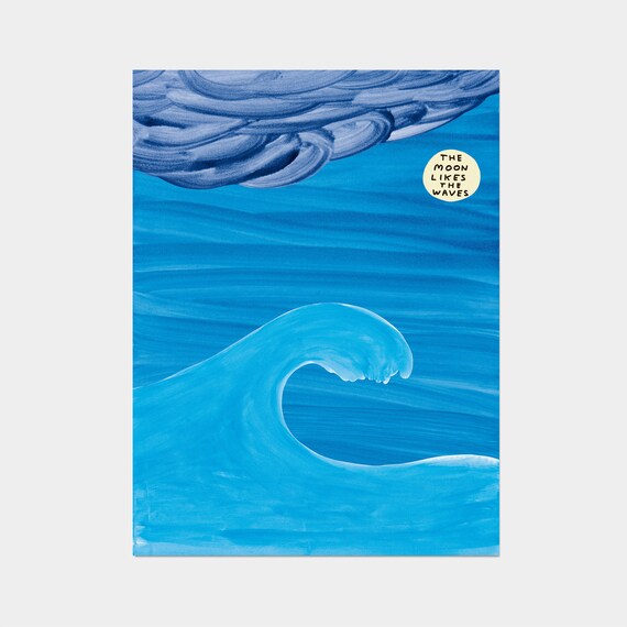 The Moon Likes The Waves Swirling Blue Ocean Wave Painted Poster