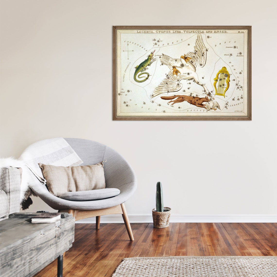 Lacerta Cygnus Lyra Vulpecula Antique Constellation Star Chart Poster - Image 2