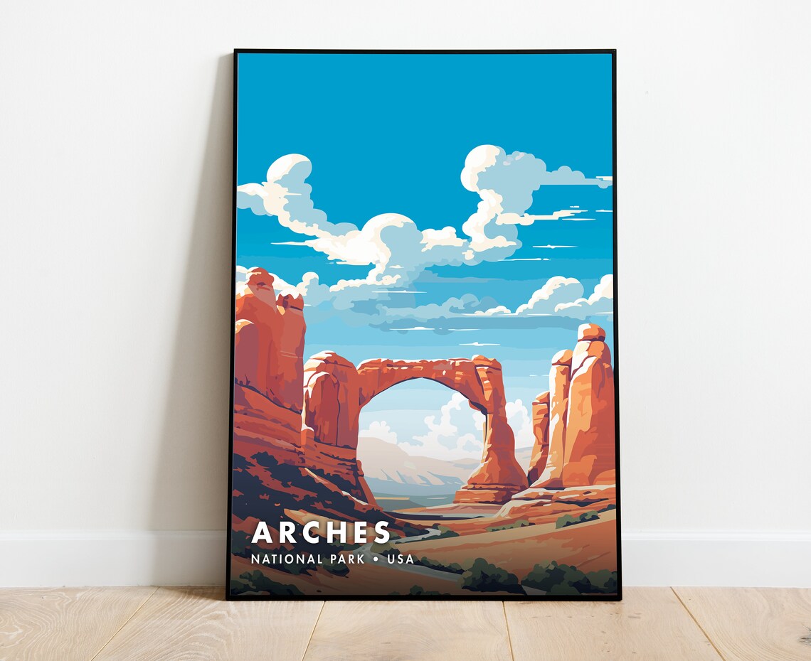 Arches National Park USA Red Rock Desert Arch Vintage Landscape Poster