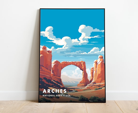 Arches National Park USA Red Rock Desert Arch Vintage Landscape Poster