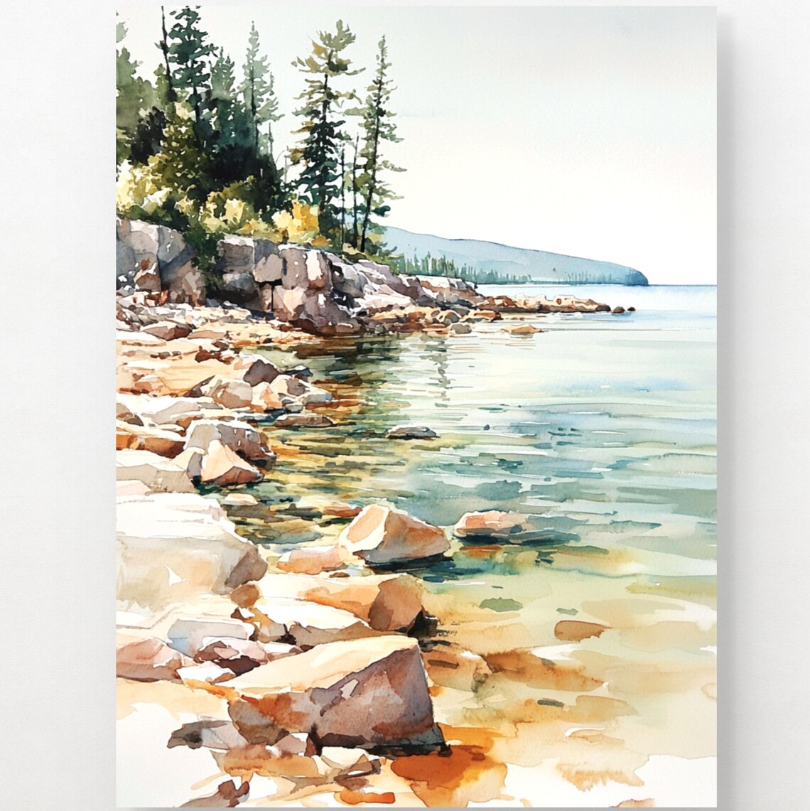 Lake Superior Rocks Watercolor Landscape Art Print