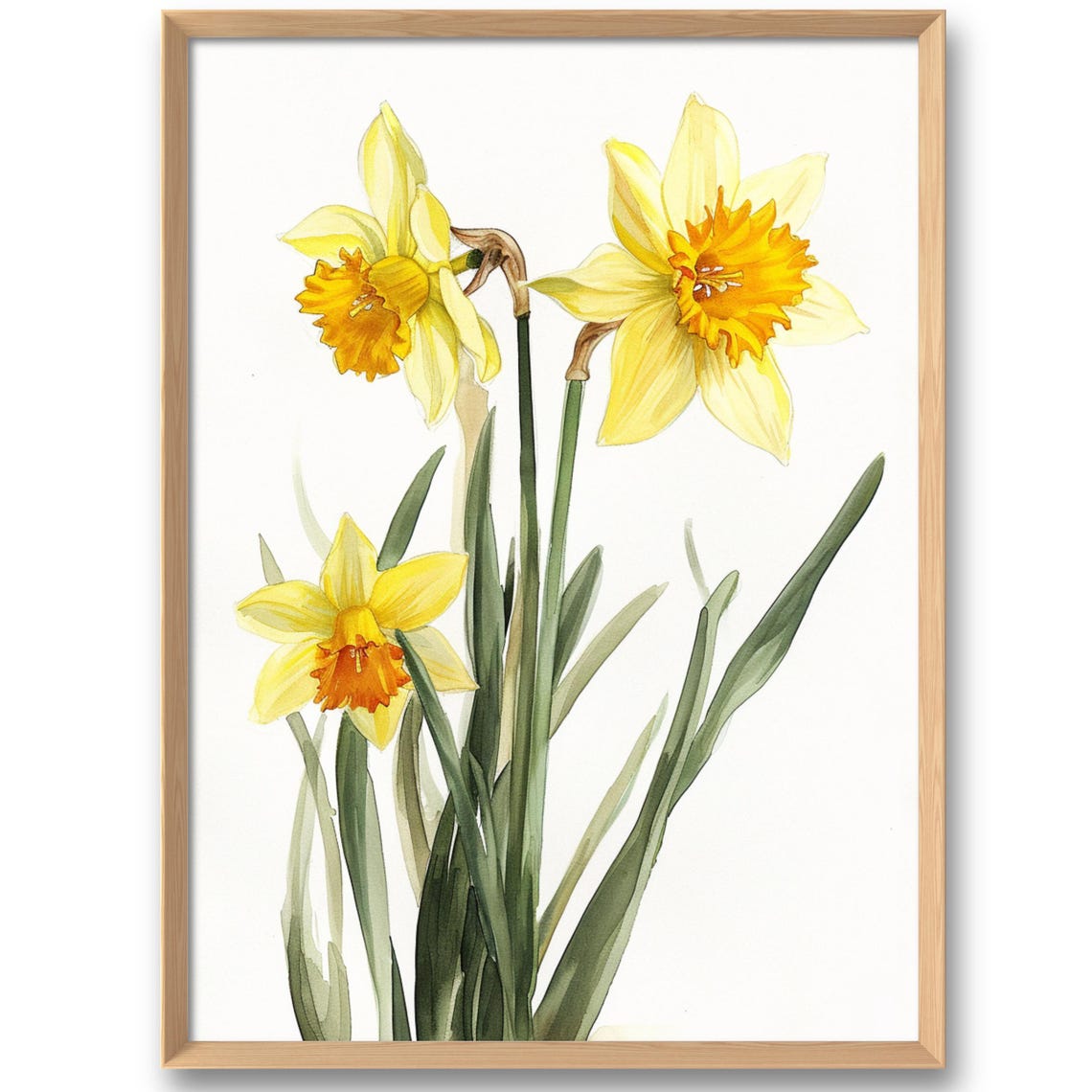 Yellow Daffodils Art Print Botanical Wall Narcissus Watercolor Style Floral Decor Spring Flowers Poster