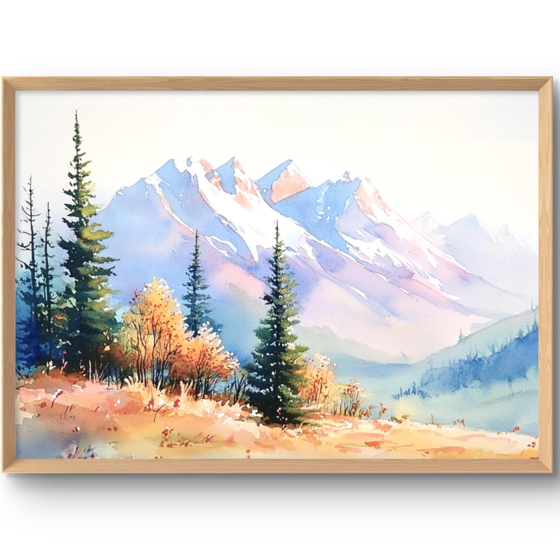 Colorado Rocky Mountains Snow Peaks Pine Forest Watercolor Print