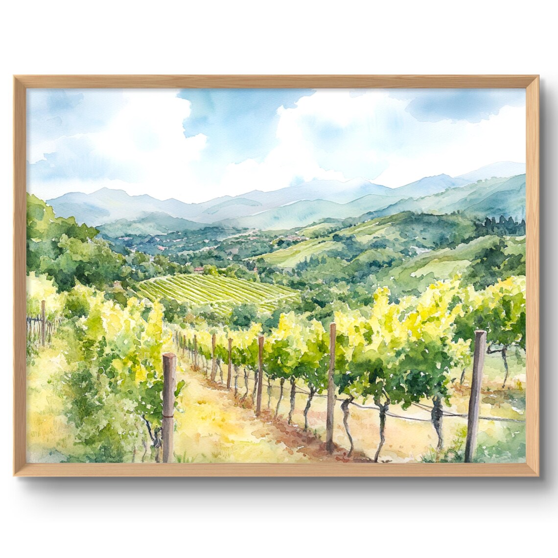 Napa Valley Vineyard Watercolor Style Art Print