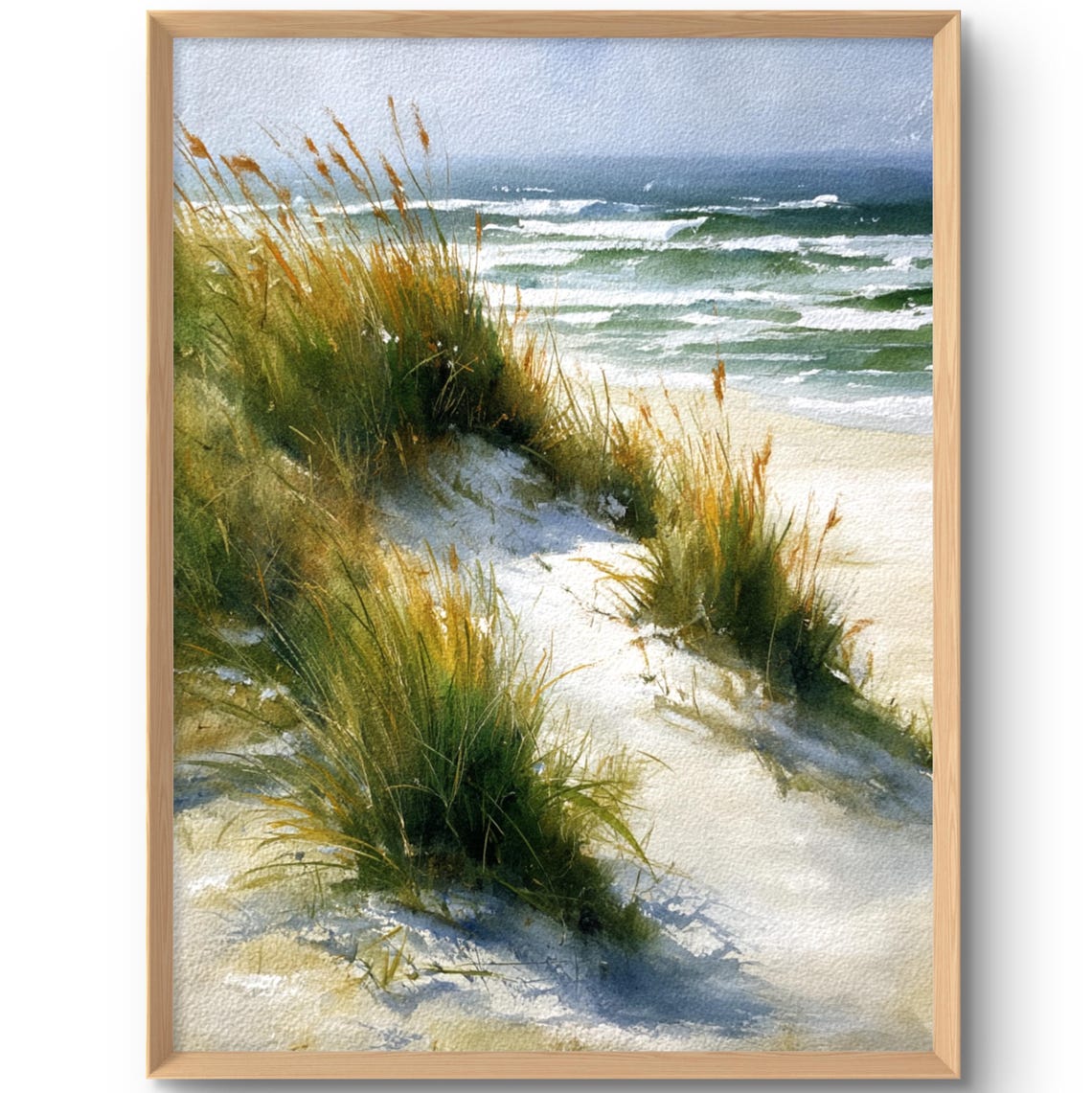 Beach Dunes Seagrass Watercolor Coastal Ocean View Scene Poster