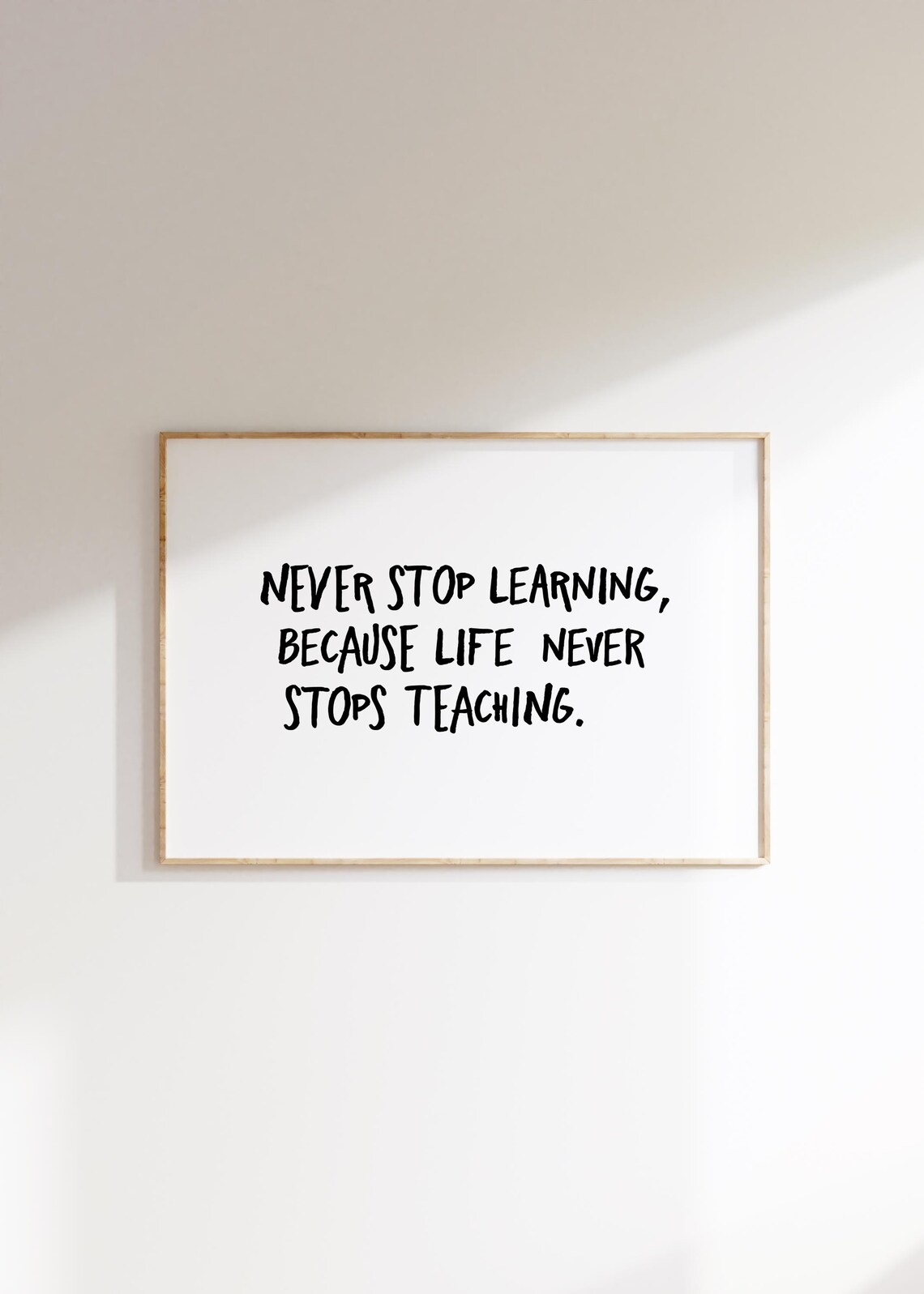 Never Stop Learning Hand Lettered Inspirational Quote Typography Poster