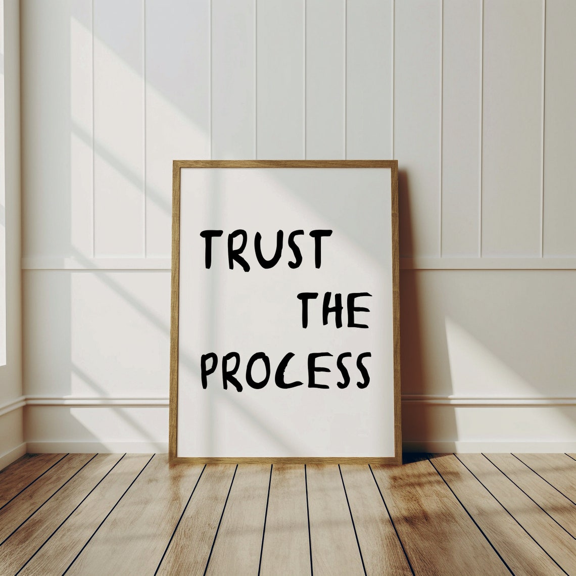 Trust the Process Black Hand Lettered Typography Quote Wall Art