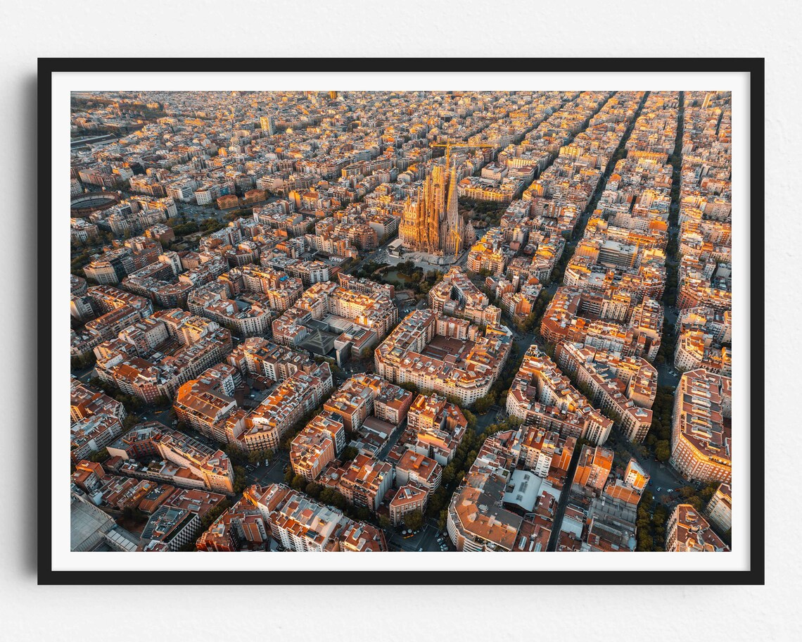 Barcelona Aerial Photo Print, Sagrada Familia Decor