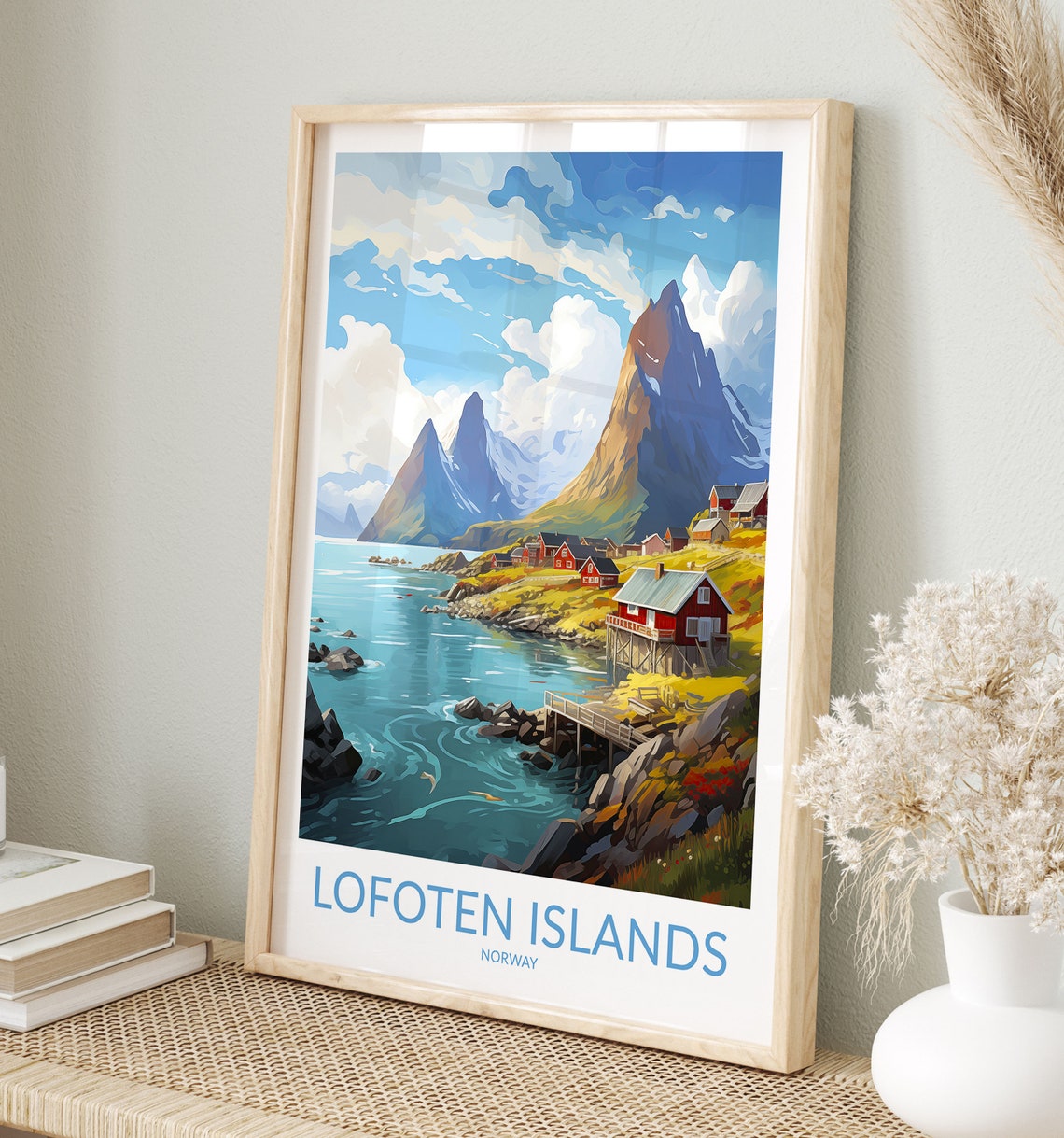 Lofoten Islands Norway Fishing Village Mountain Harbor Poster