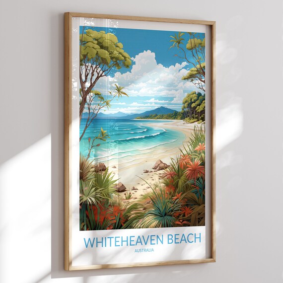Whiteheaven Beach Australia Tropical Shoreline Scene Art Poster