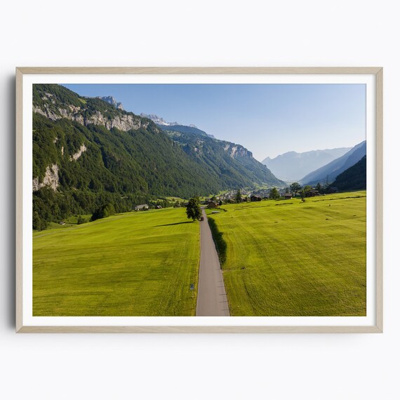 Switzerland Print Swiss Alps Glarus Road Linthal Mountain Wall Art Travel Poster Travel Gift Aerial Original Photography