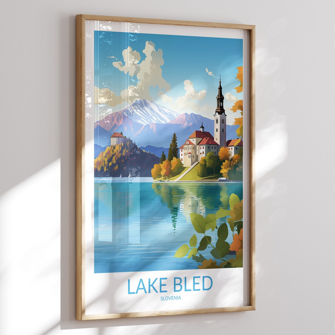 Lake Bled Slovenia Island Church Snowy Peaks Autumn Travel Poster