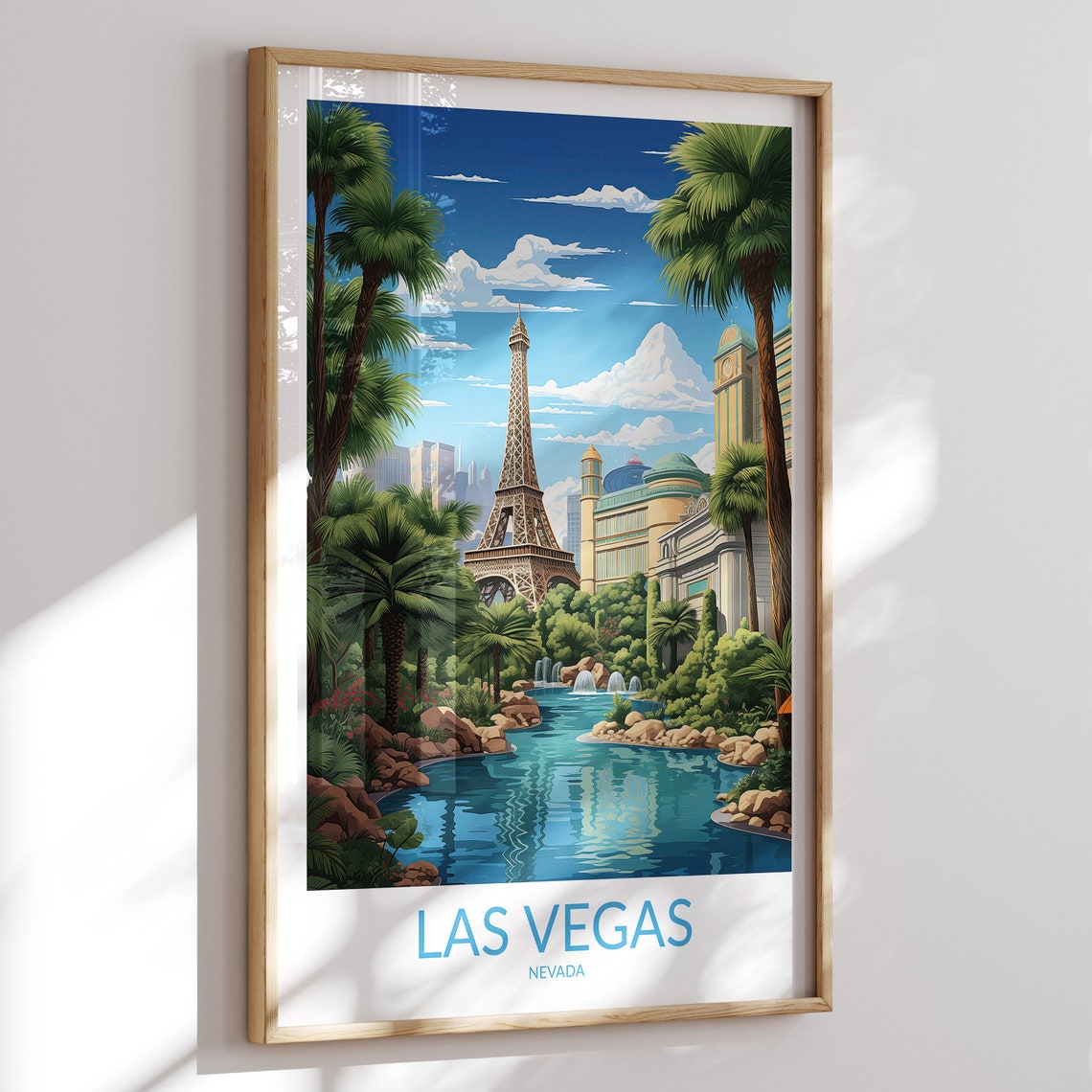 Las Vegas Nevada Eiffel Tower Tropical Garden Lagoon Fountain Poster