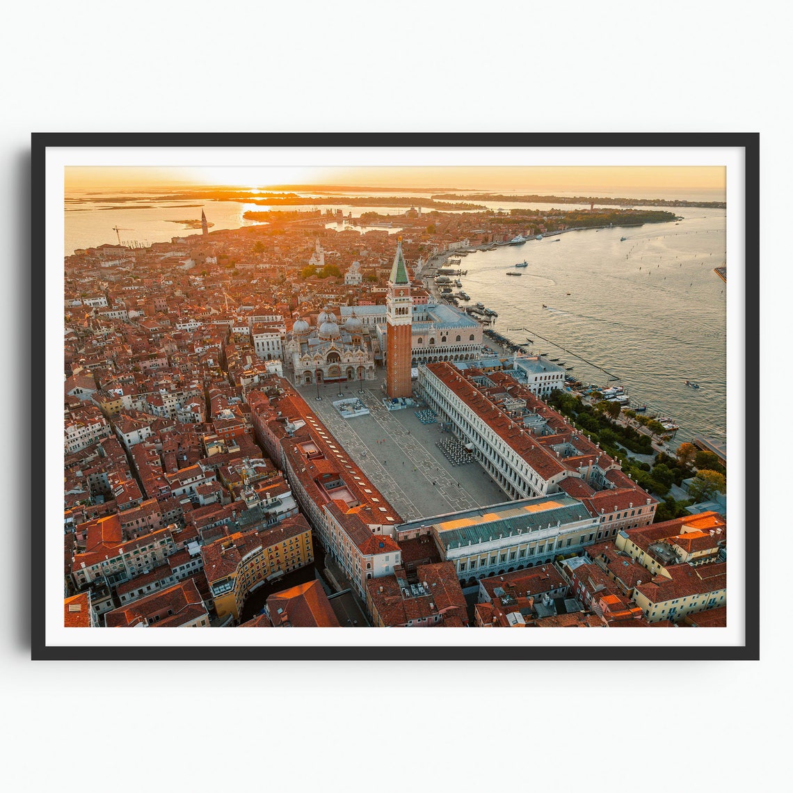Venice St Marks Square Aerial View At Golden Sunset Over Lagoon Poster