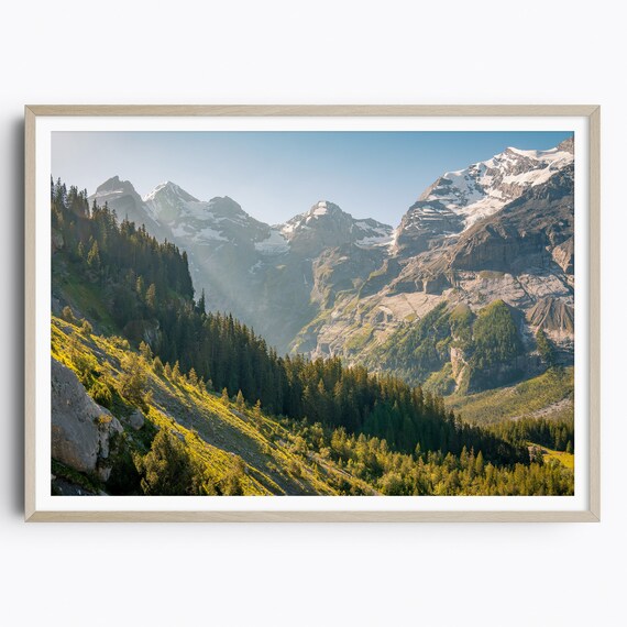 Switzerland Photo Print Mountain Wall Art Swiss Alps Poster Oeschinensee Oeschinen Valley Travel Poster Travel Gift Housewarming Gift