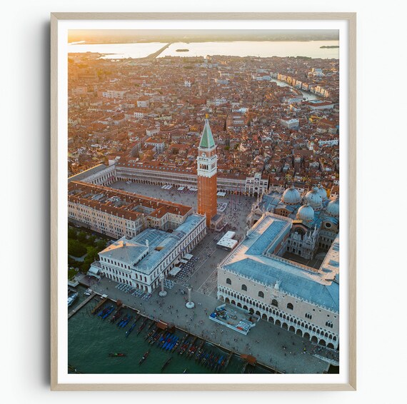 Saint Marks Square Golden Hour Aerial Gondolas Venice Poster