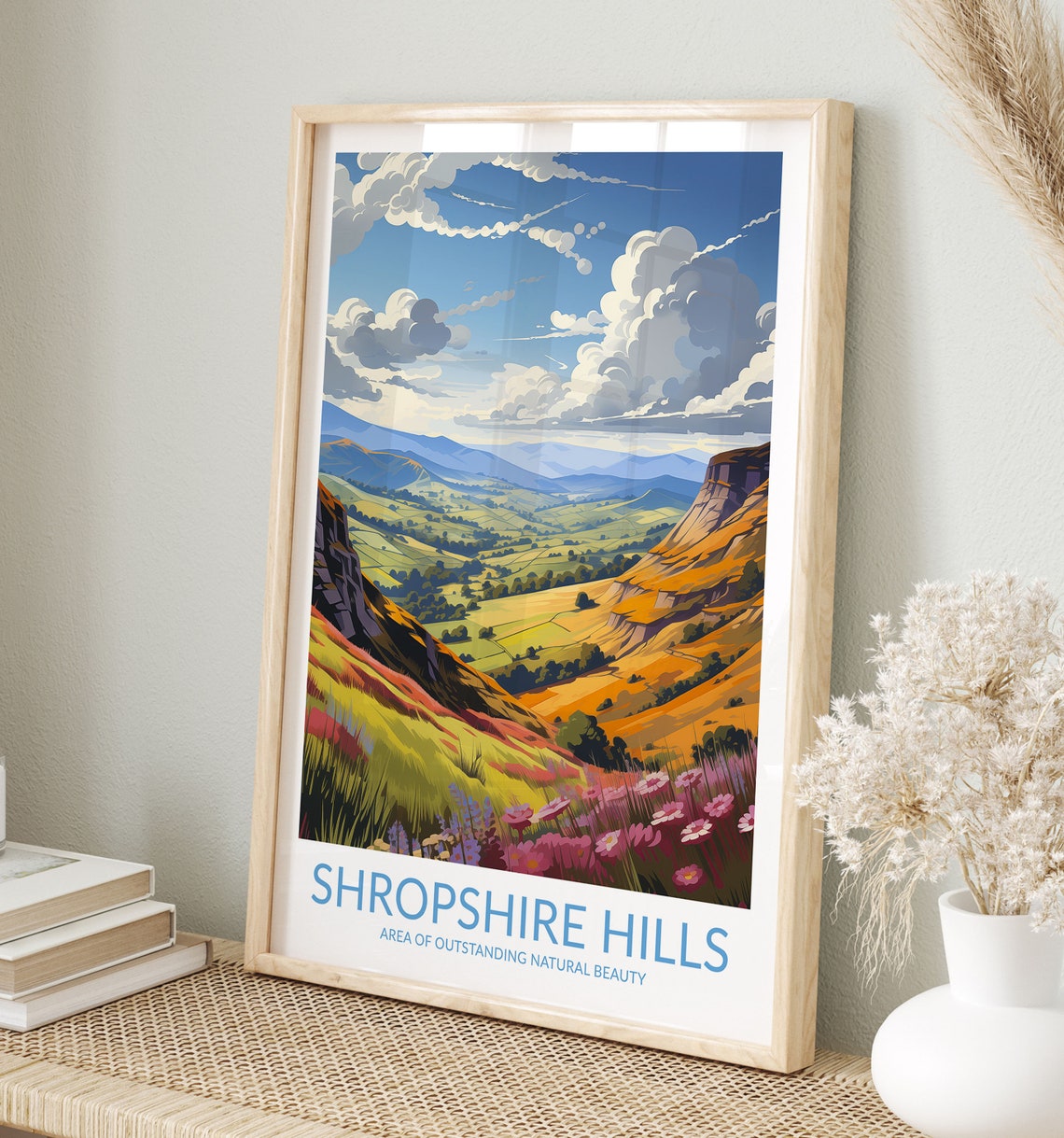 Shropshire Hills Blooming Wildflower Valley Panoramic View Poster