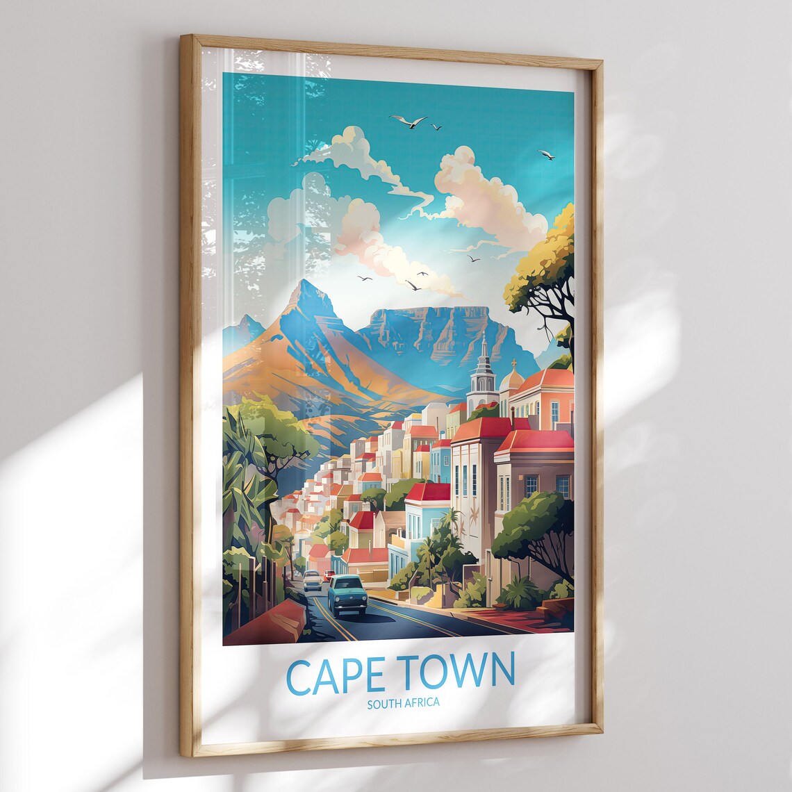 Cape Town South Africa Colorful Hillside Street Table Mountain Poster