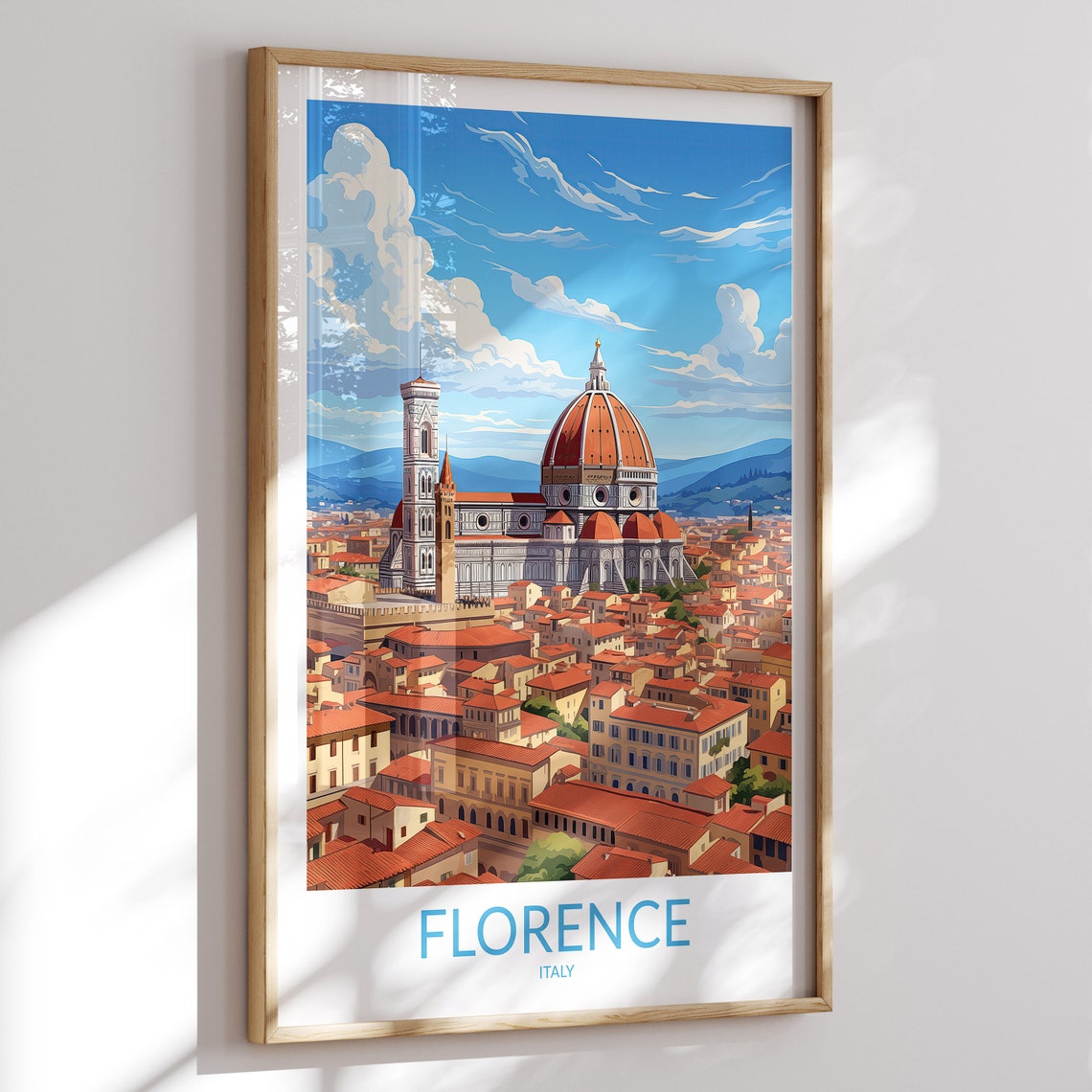 Florence Italy Duomo Old Town Rooftops Sunny View Travel Poster