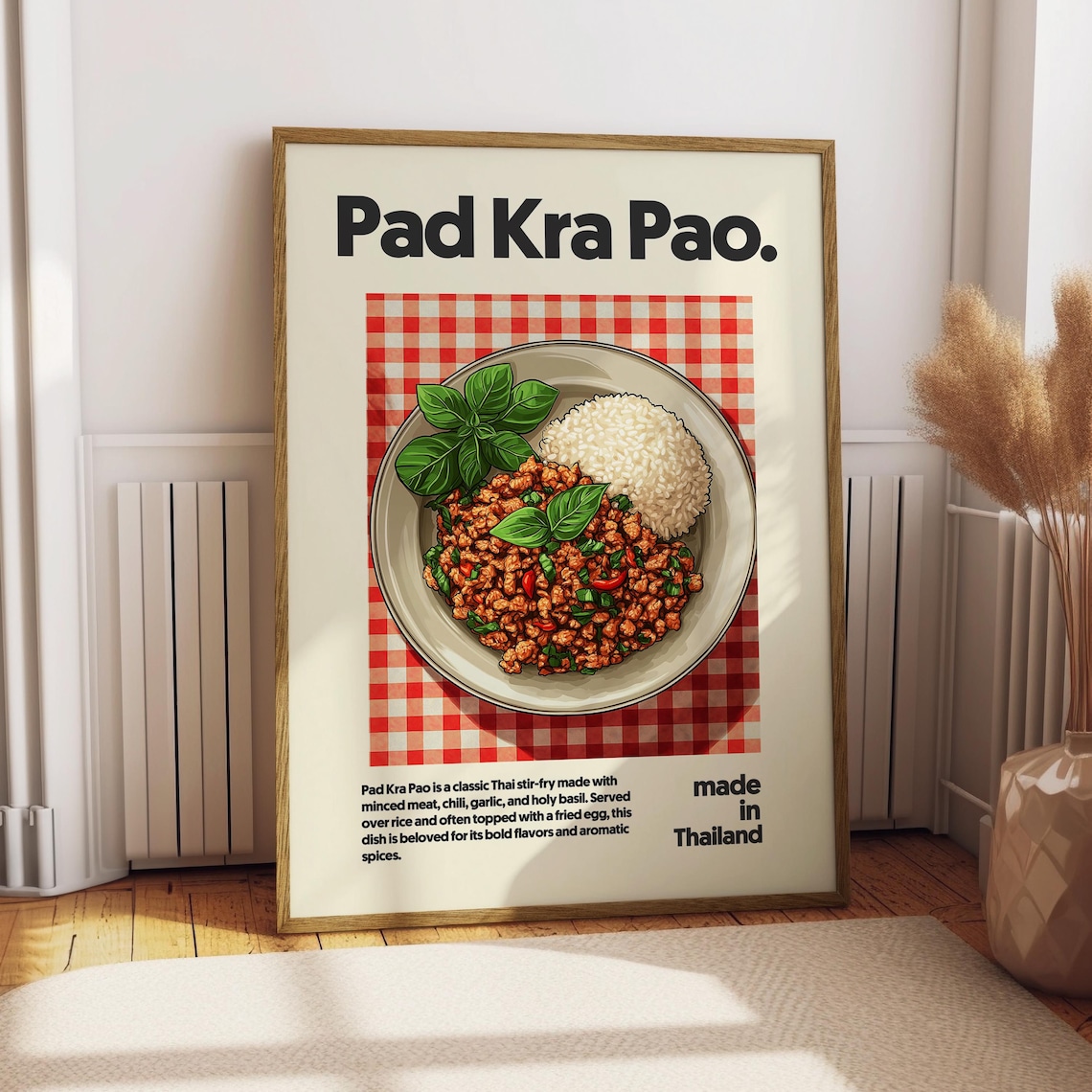 Thai Pad Kra Pao Basil Chicken Rice Illustrated Kitchen Poster