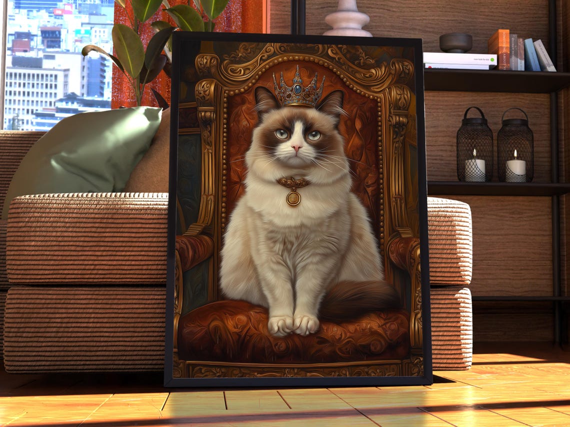 Crowned Snowshoe Cat Royal Throne Portrait Pet Lover Gift Poster