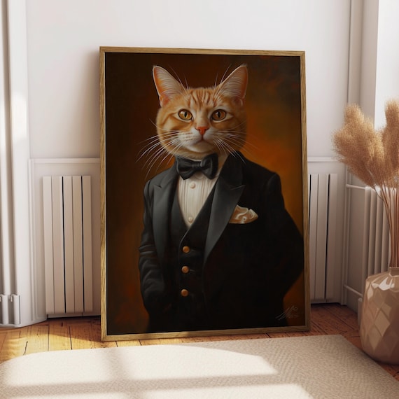 Orange Tabby Cat Tuxedo Portrait Poster Dapper Ginger Cat In Suit Pet Gift Art