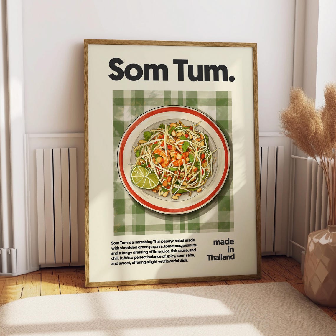 Som Tum Thai Green Papaya Salad Illustration Kitchen Wall Art