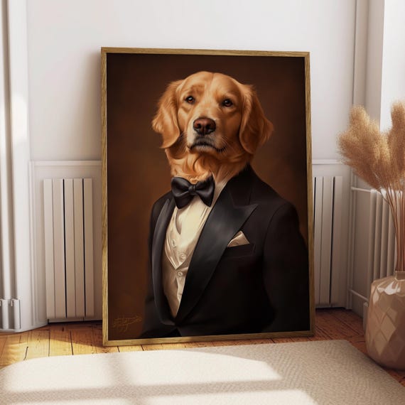 Golden Retriever Suit Portrait Dog Poster Pet Funny Art Gift For Lover Tuxedo