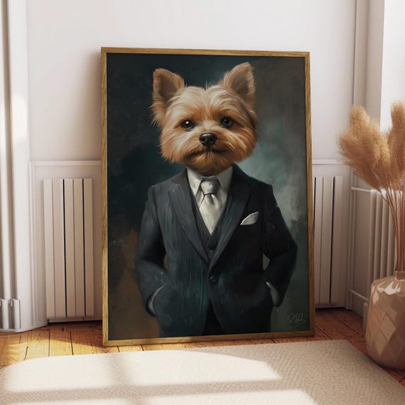 Shorkie Suit Portrait Dog Poster Pet Custom Art Gift For Lover Tuxedo Funny