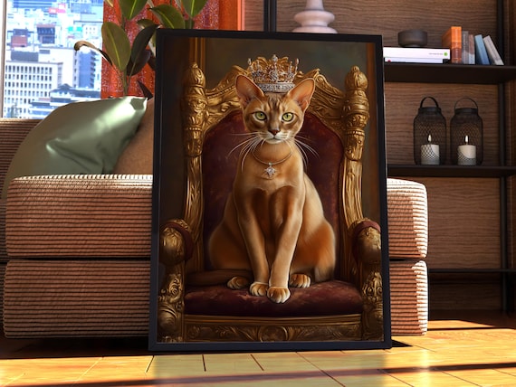 Abyssinian Cat Royal Portrait Crowned Ginger Cat Throne Poster