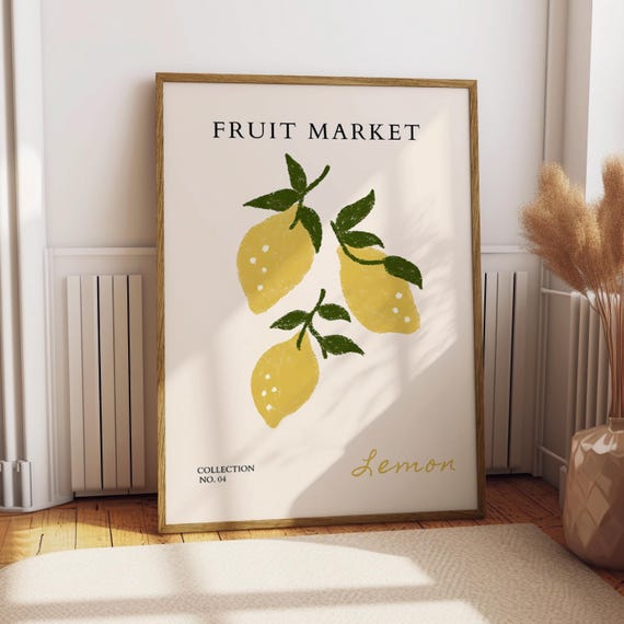 Lemon Fruit Market Poster Food Kitchen Decor Print Illustration Gift For Lover Art