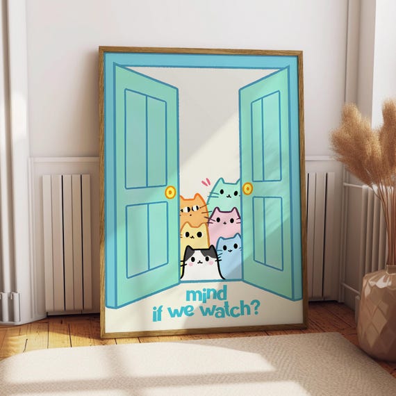 Mind If We Watch Bathroom Poster Funny Print Art Cat Animal Toilet Wc