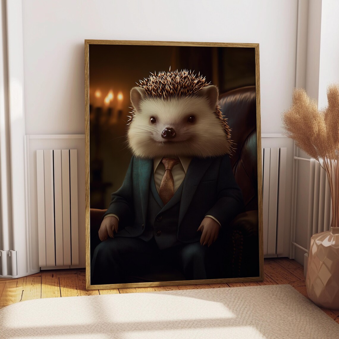 Hedgehog Gentleman Portrait Suit Cute Spiky Formal Art Poster